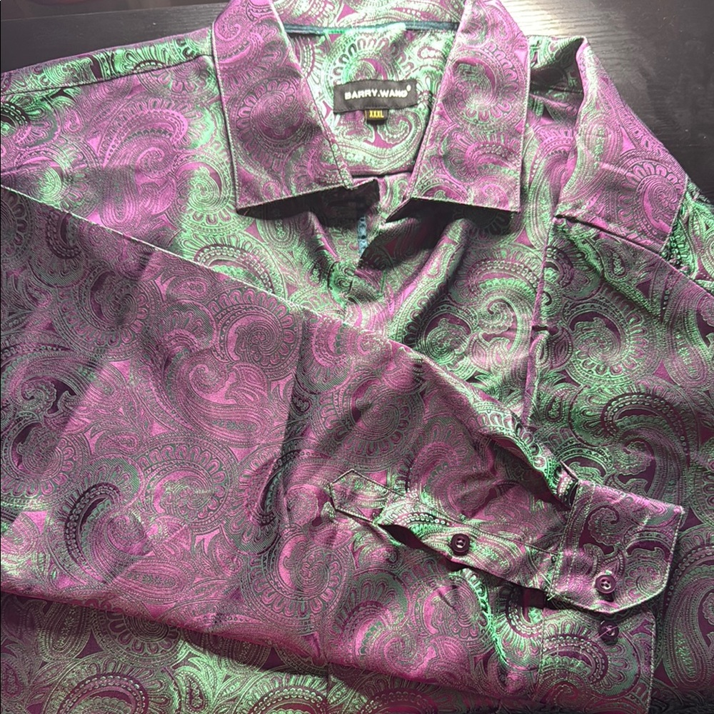 Men's Purple and Green Paisley Shirt